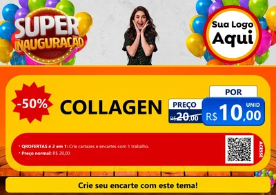 Modelo de Cartaz para Cartaz A4 Horizontal com o tema Super Inauguração para Suplementos alimentares