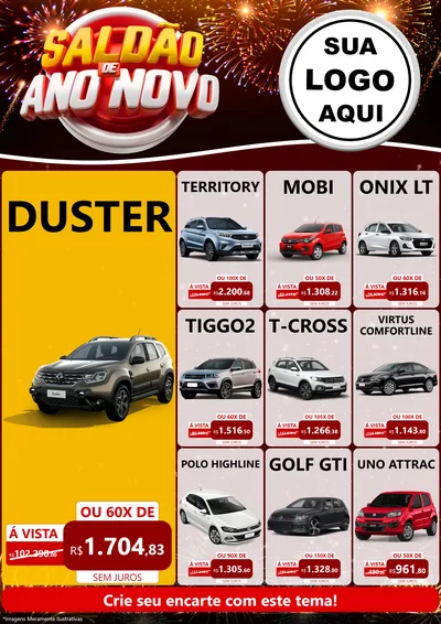 Modelo de Encarte para Encarte A4 Vertical com o tema Saldão de Ano Novo para Concessionaria de Carros
