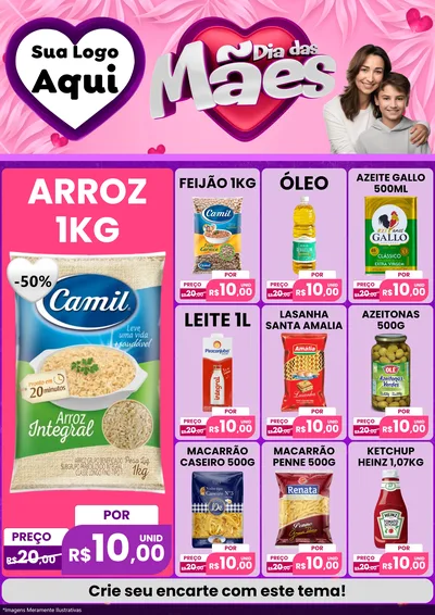 Modelo de Encarte para Encarte A4 Vertical com o tema Dia das Mães para Supermercado
