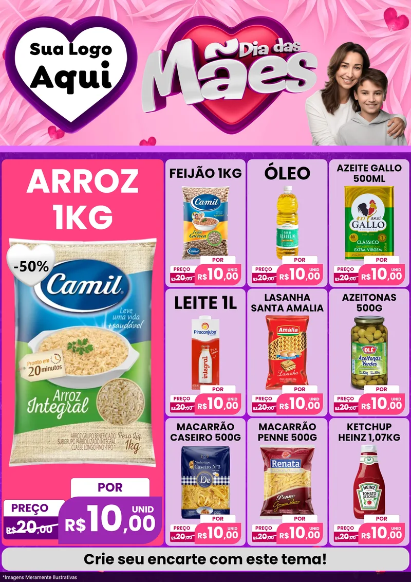 Modelo de Encarte para Encarte A4 Vertical com o tema Dia das Mães para Supermercado