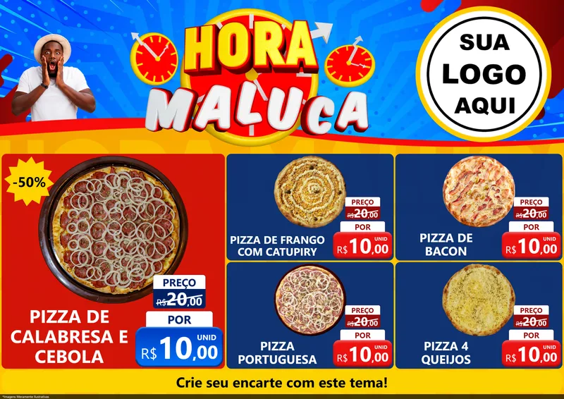 Modelo de Encarte para Encarte A4 Horizontal com o tema Hora Maluca para Pizzaria