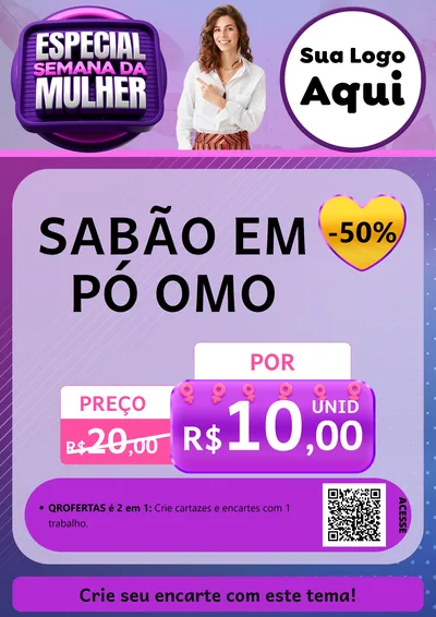 Modelo de Cartaz para Cartaz A4 Vertical com o tema Especial Semana da Mulher para Produtos de Limpeza