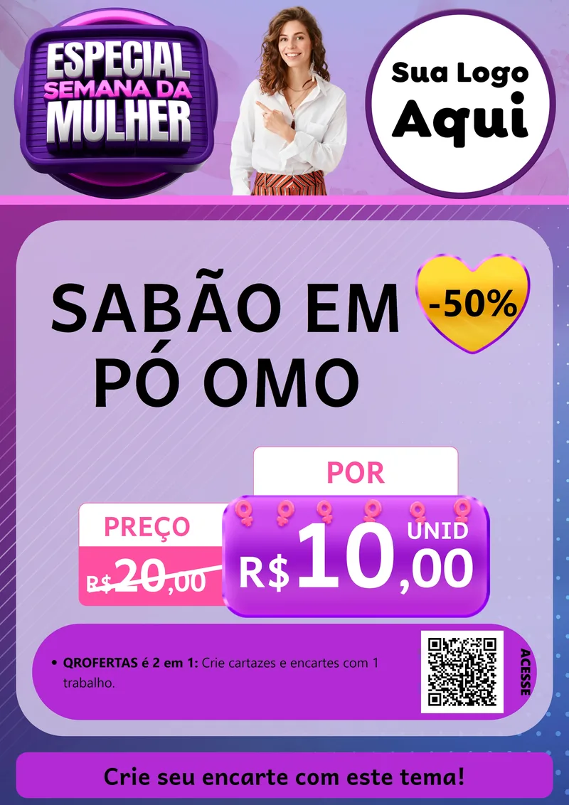 Modelo de Cartaz para Cartaz A4 Vertical com o tema Especial Semana da Mulher para Produtos de Limpeza