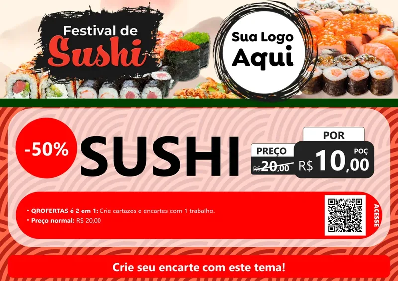 Modelo de Cartaz para Cartaz A4 Horizontal com o tema Festival de Sushi para Comida japonesa