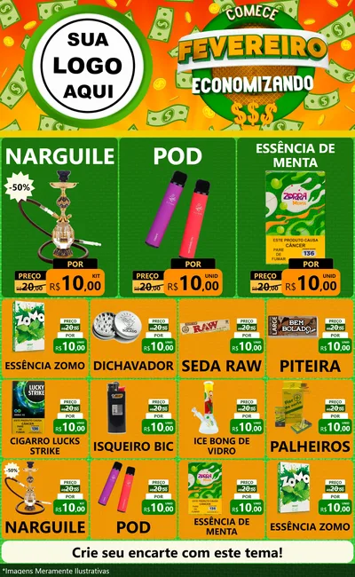 Modelo de Encarte para Encarte Grande com o tema Comece Fevereiro Economizando para Tabacaria