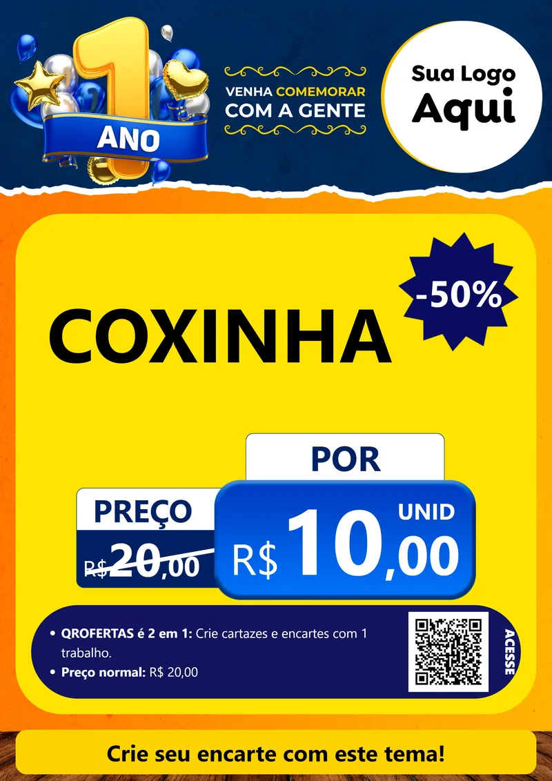 Modelo de Cartaz para Cartaz A4 Vertical com o tema Um Ano de Aniversário para Salgadaria