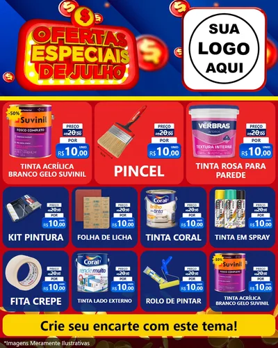 Modelo de Rede Social para Feed Instagram com o tema Ofertas Especiais de Julho para Tintas e Ferramentas