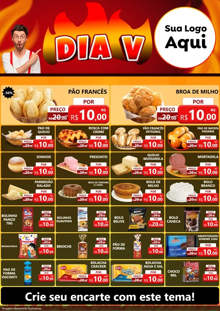 Modelo de Encarte para Encarte A4 Vertical com o tema Dia V para Padaria