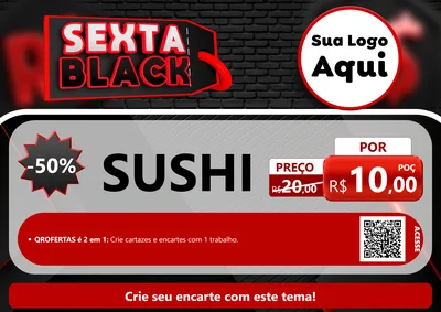 Modelo de Cartaz para Cartaz A4 Horizontal com o tema Sexta Black para Comida japonesa