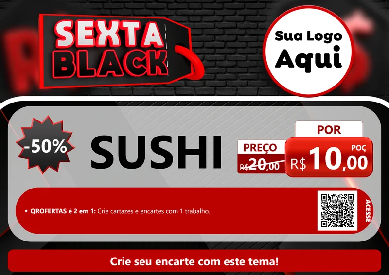 Modelo de Cartaz para Cartaz A4 Horizontal com o tema Sexta Black para Comida japonesa