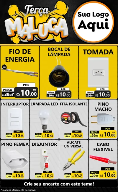 Modelo de Encarte para Encarte Grande com o tema Terça Maluca para Materiais Elétricos