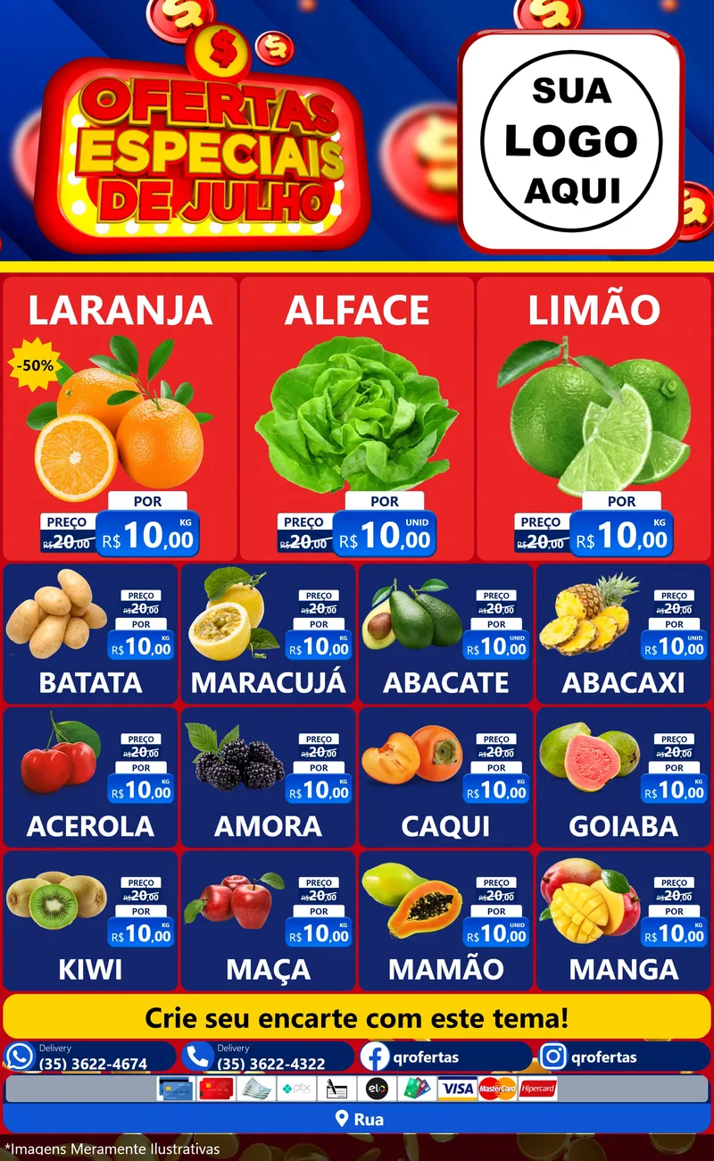 Modelo de Encarte para Encarte Grande com o tema Ofertas Especiais de Julho para Hortifrúti