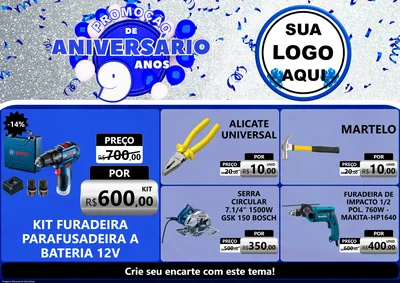 Modelo de Encarte para Encarte A4 Horizontal com o tema Promoção de Aniversário - 9 Anos para Maquinas e Ferramentas