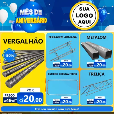 Modelo de Rede Social para Feed Facebook com o tema Mês de Aniversário para Ferragens