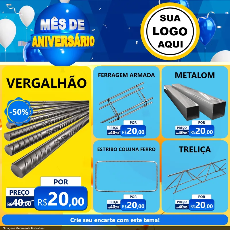 Modelo de Rede Social para Feed Facebook com o tema Mês de Aniversário para Ferragens