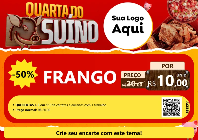 Modelo de Cartaz para Cartaz A4 Horizontal com o tema Quarta do Suíno para Assados