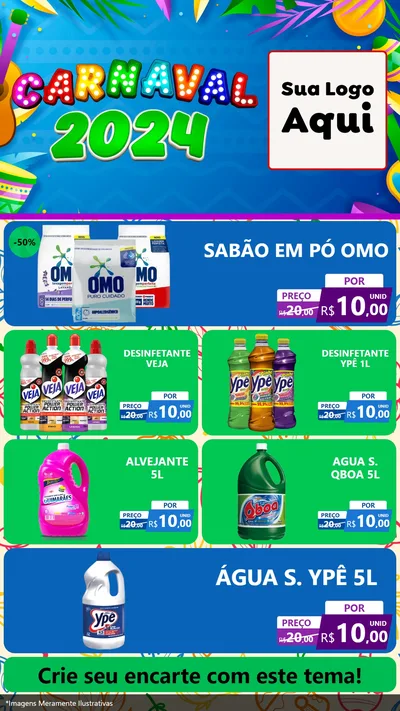 Modelo de TV para TV Vertical com o tema Carnaval 2027 para Produtos de Limpeza