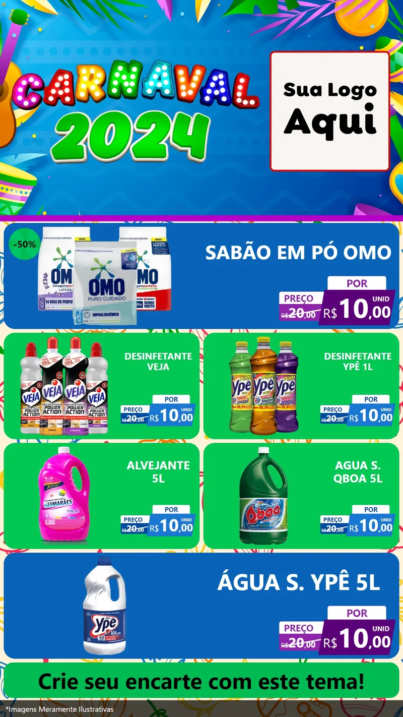 Modelo de TV para TV Vertical com o tema Carnaval 2027 para Produtos de Limpeza