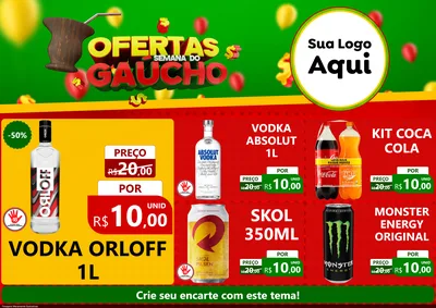 Modelo de Encarte para Encarte A4 Horizontal com o tema Ofertas Semana Do Gaúcho para Distribuidora de bebidas