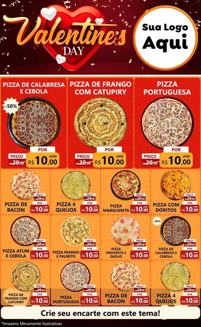 Modelo de Encarte para Encarte Grande com o tema Valentine's Day para Pizzaria