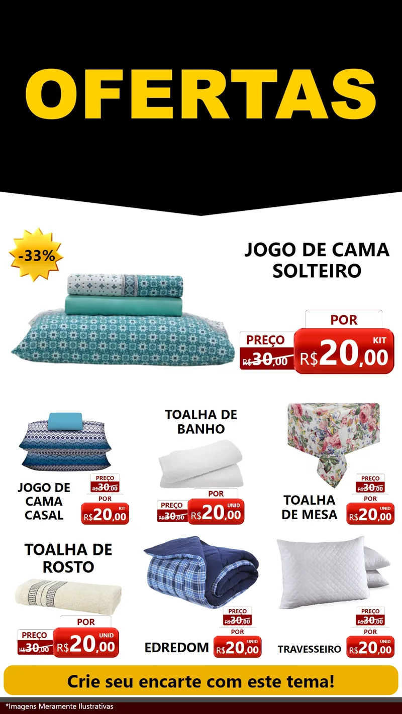Modelo de Rede Social para Stories com o tema Ofertas Preto e Vermelho Cartaz para Cama, Mesa e Banho