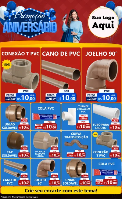 Modelo de Encarte para Encarte Grande com o tema Promoção de Aniversário para Tubos e conexões