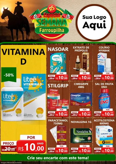 Modelo de Encarte para Encarte A4 Vertical com o tema Especial Semana Farroupilha para Farmácia