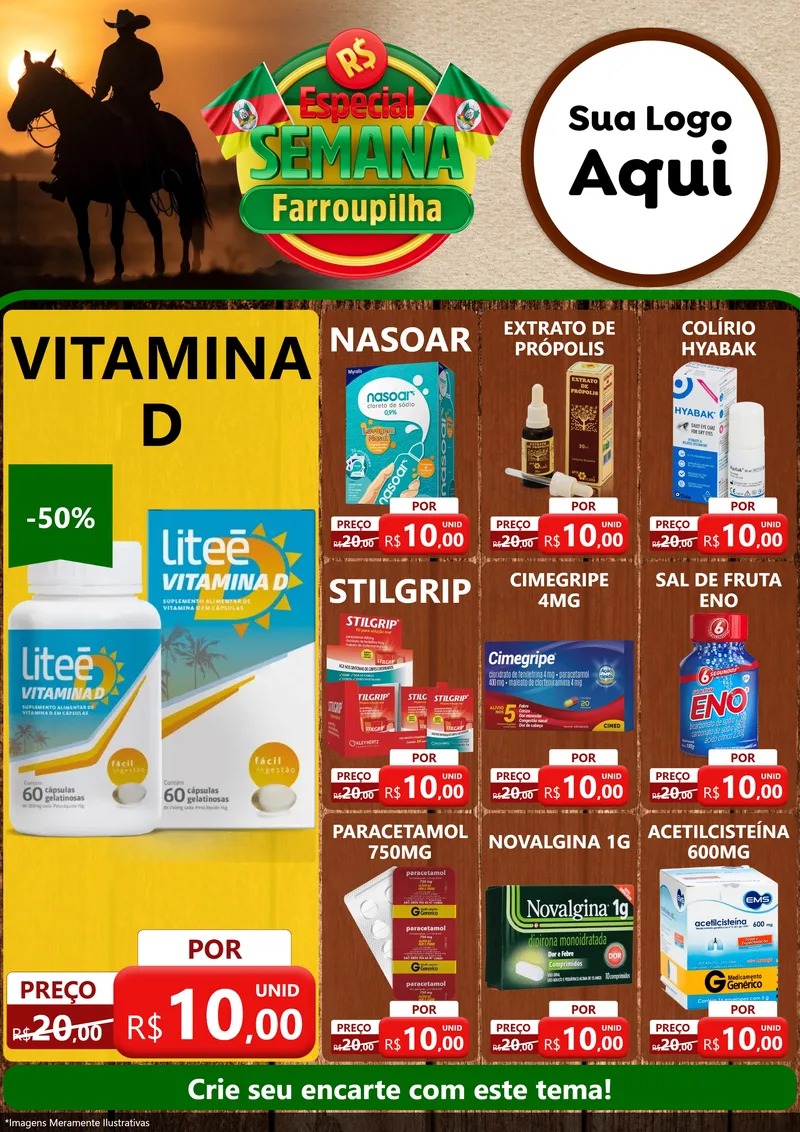 Modelo de Encarte para Encarte A4 Vertical com o tema Especial Semana Farroupilha para Farmácia