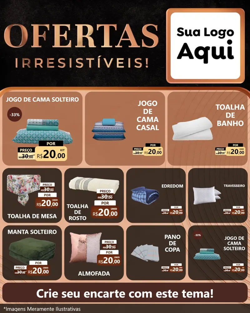 Modelo de Rede Social para Feed Instagram com o tema Ofertas Irresistíveis! para Cama, Mesa e Banho