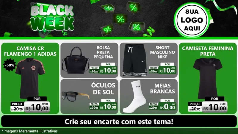 Modelo de TV para TV Horizontal com o tema Black Week para Roupas e acessórios