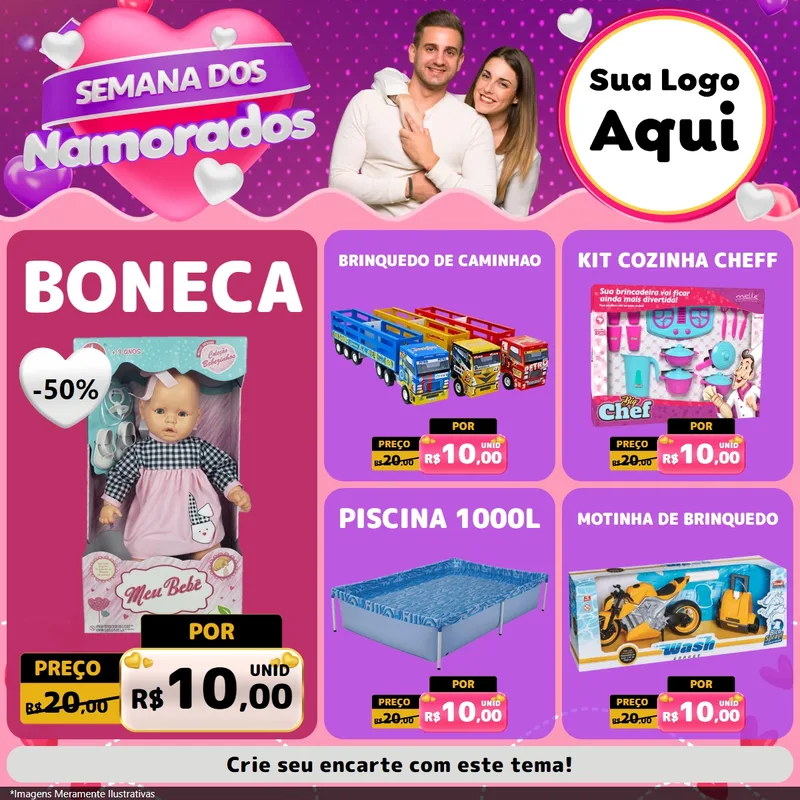 Modelo de Rede Social para Feed Facebook com o tema Semana dos Namorados para Brinquedos