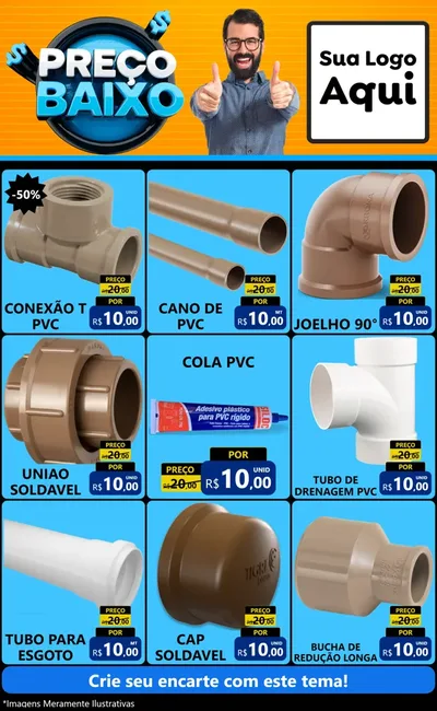 Modelo de Encarte para Encarte Grande com o tema Preço Baixo para Tubos e conexões