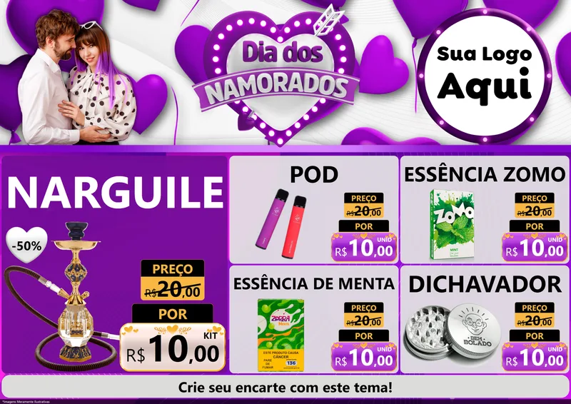 Modelo de Encarte para Encarte A4 Horizontal com o tema Dia dos Namorados para Tabacaria