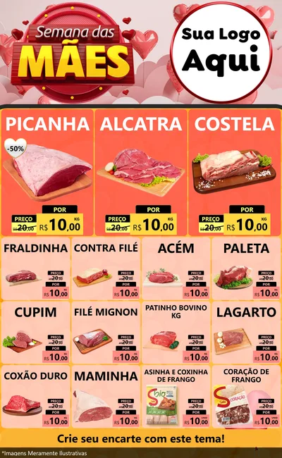 Modelo de Encarte para Encarte Grande com o tema Semana das Mães para Açougue