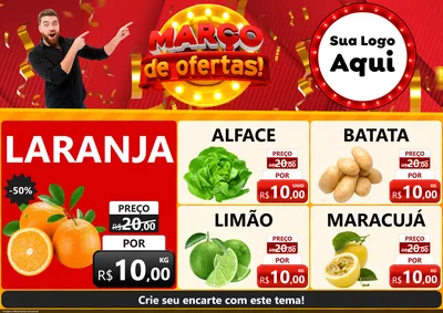 Modelo de Encarte para Encarte A4 Horizontal com o tema Março de Ofertas! para Hortifrúti