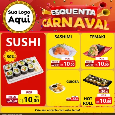 Modelo de Rede Social para Feed Facebook com o tema Esquenta Carnaval para Comida japonesa