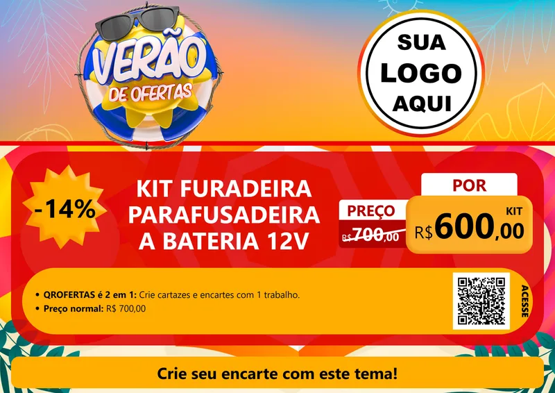 Modelo de Cartaz para Cartaz A4 Horizontal com o tema Verão de Ofertas para Maquinas e Ferramentas