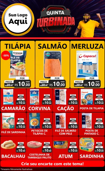 Modelo de Encarte para Encarte Grande com o tema Quinta Turbinada para Peixaria