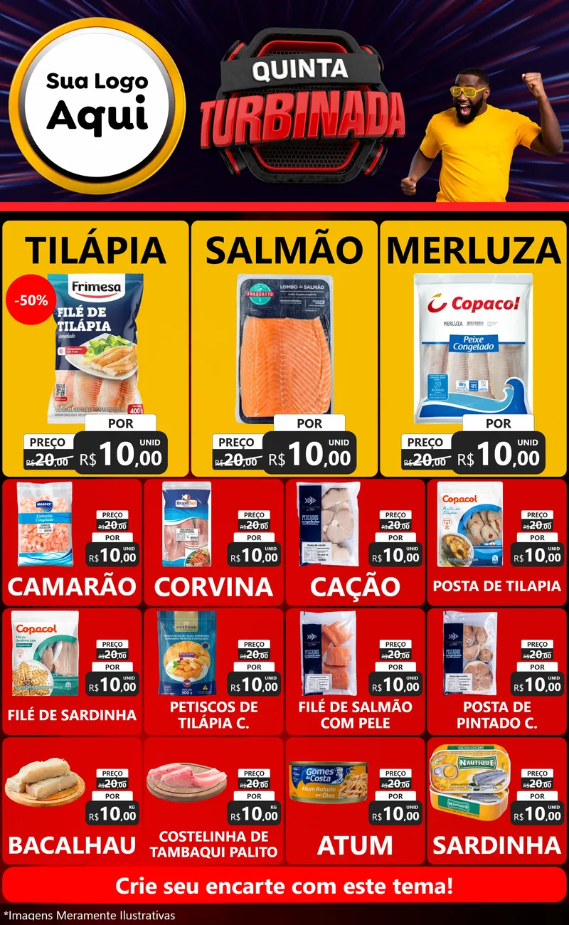 Modelo de Encarte para Encarte Grande com o tema Quinta Turbinada para Peixaria