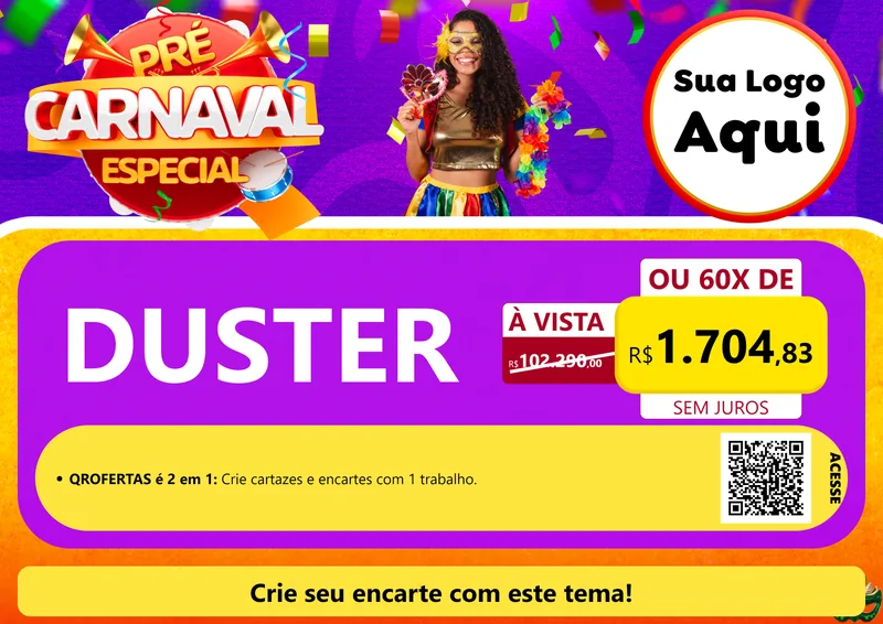 Modelo de Cartaz para Cartaz A4 Horizontal com o tema Pré-Carnaval Especial para Concessionaria de Carros