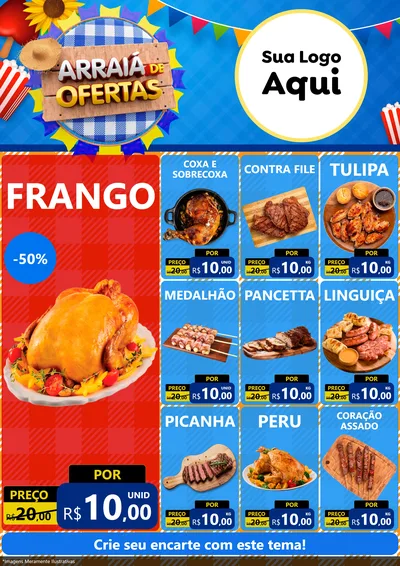 Modelo de Encarte para Encarte A4 Vertical com o tema Arraiá de Ofertas para Assados