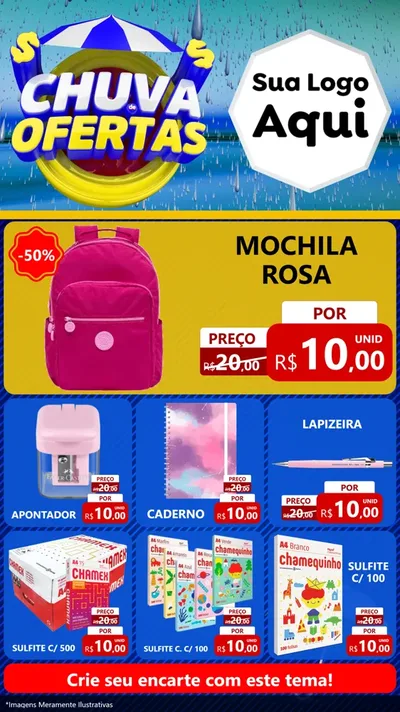 Modelo de Rede Social para Stories com o tema Chuva de Ofertas para Papelaria