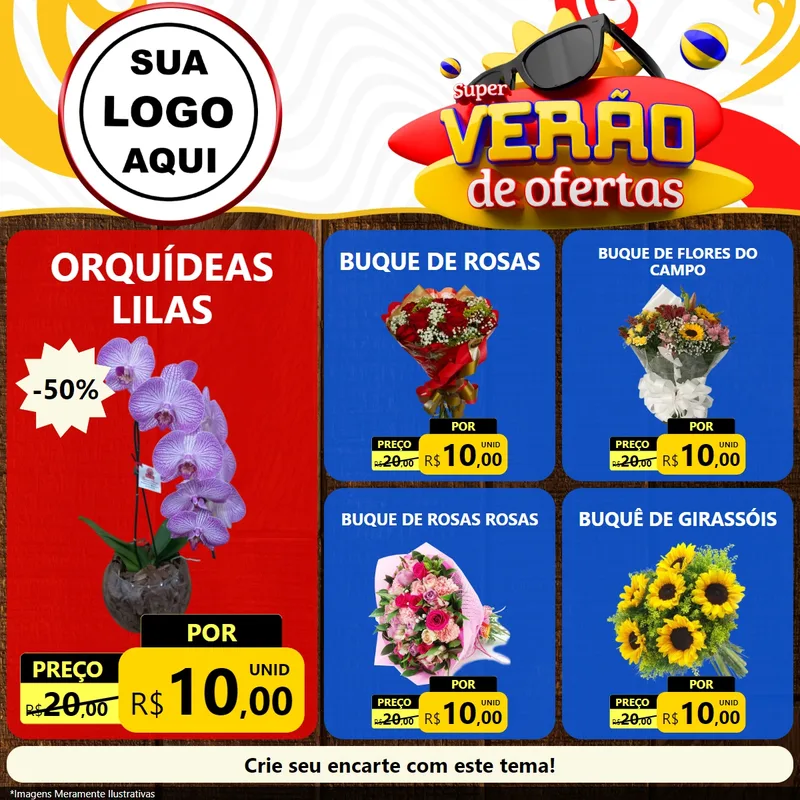 Modelo de Rede Social para Feed Facebook com o tema Super Verão de Ofertas para Floricultura e jardim