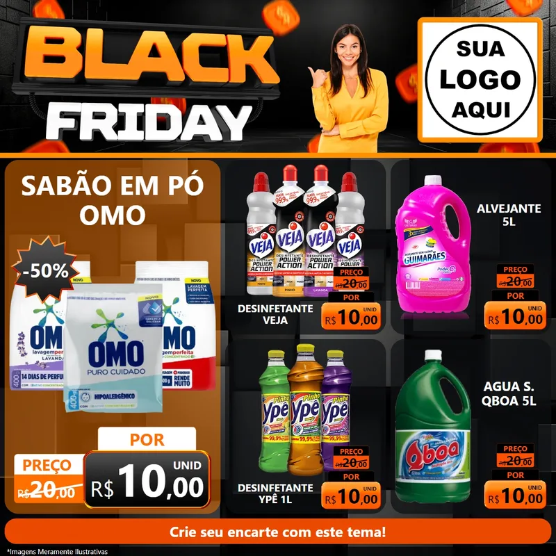 Modelo de Rede Social para Feed Facebook com o tema Black Friday para Produtos de Limpeza
