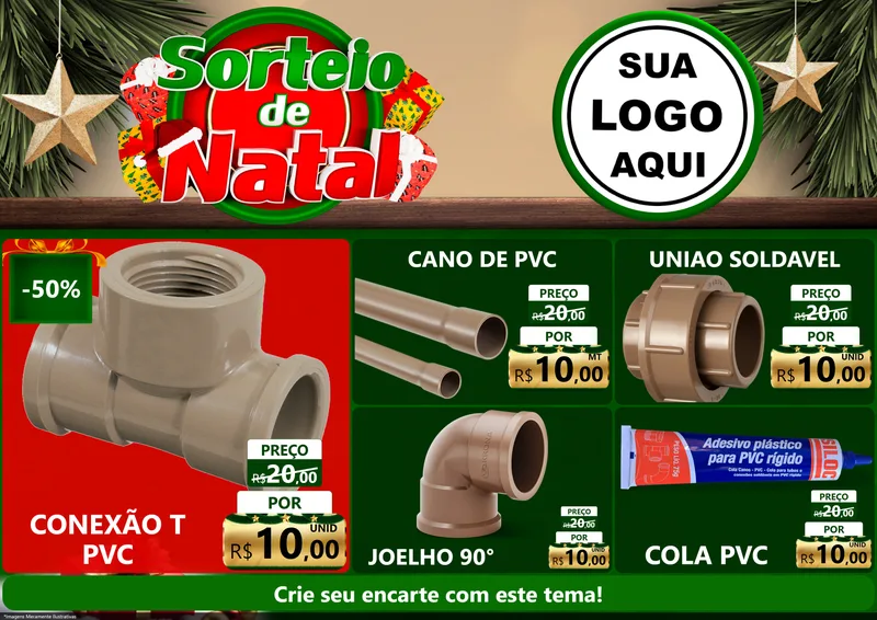 Modelo de Encarte para Encarte A4 Horizontal com o tema Sorteio de Natal para Tubos e conexões