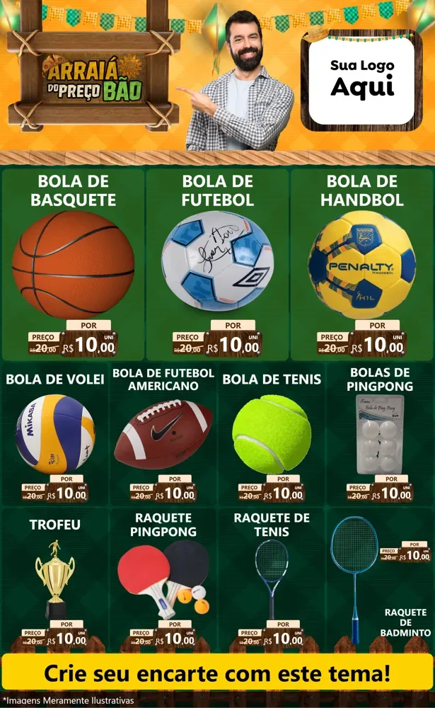 Modelo de Encarte para Encarte Grande com o tema Arraiá do preço bão para Artigos Esportivos