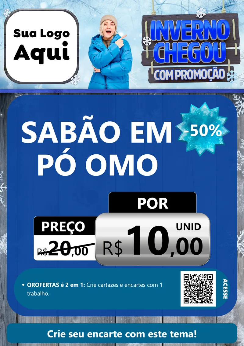 Modelo de Cartaz para Cartaz A4 Vertical com o tema Inverno Chegou Com Promoção para Produtos de Limpeza