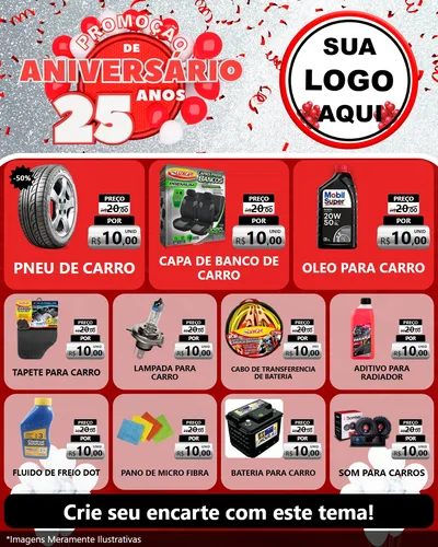 Modelo de Rede Social para Feed Instagram com o tema Promoção de Aniversário - 25Anos para Auto peças