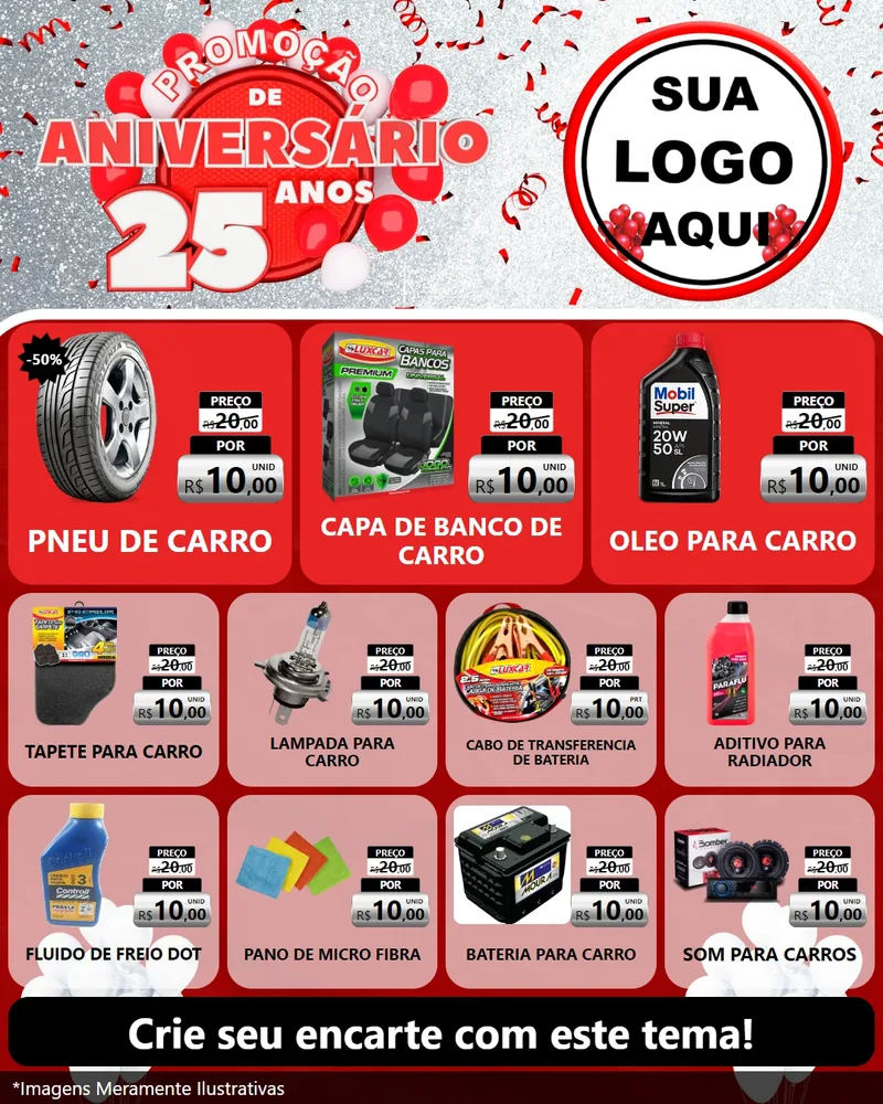 Modelo de Rede Social para Feed Instagram com o tema Promoção de Aniversário - 25Anos para Auto peças