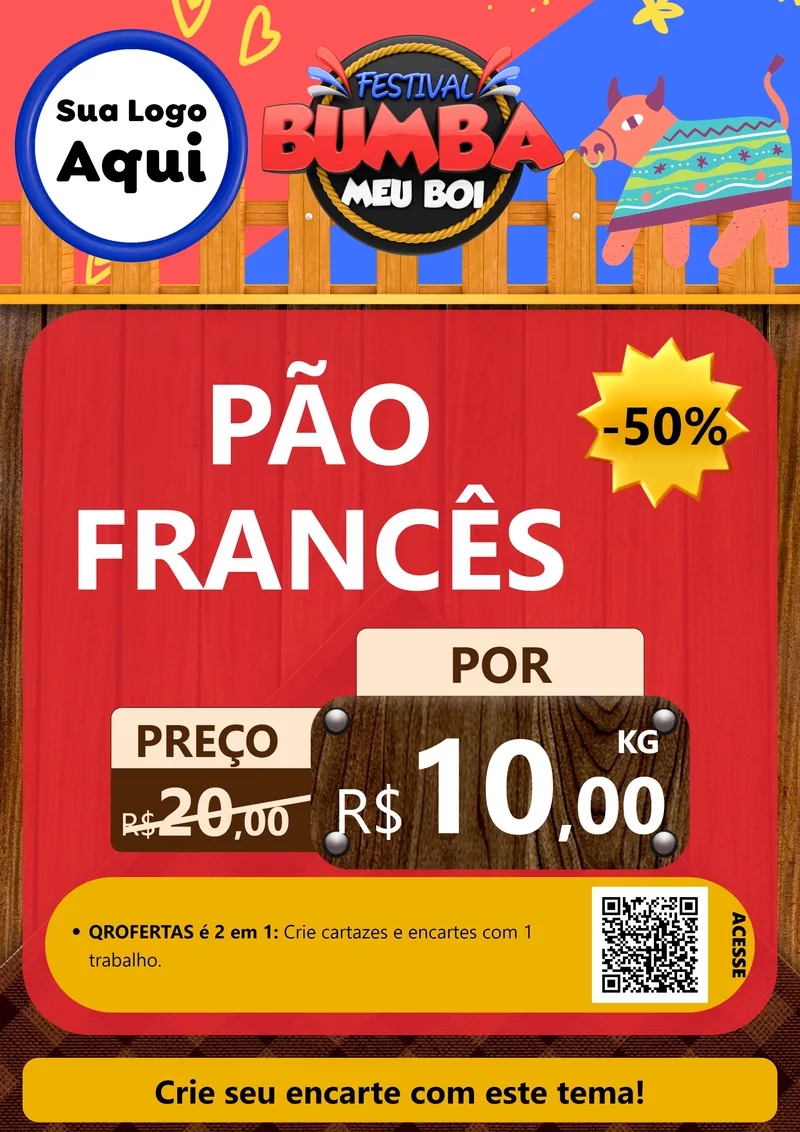 Modelo de Cartaz para Cartaz A4 Vertical com o tema Festival Bumba Meu Boi para Padaria